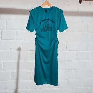 Mulvari Letter & Cartoon Graphic Drawstring Side Split Hem Dress Autumn